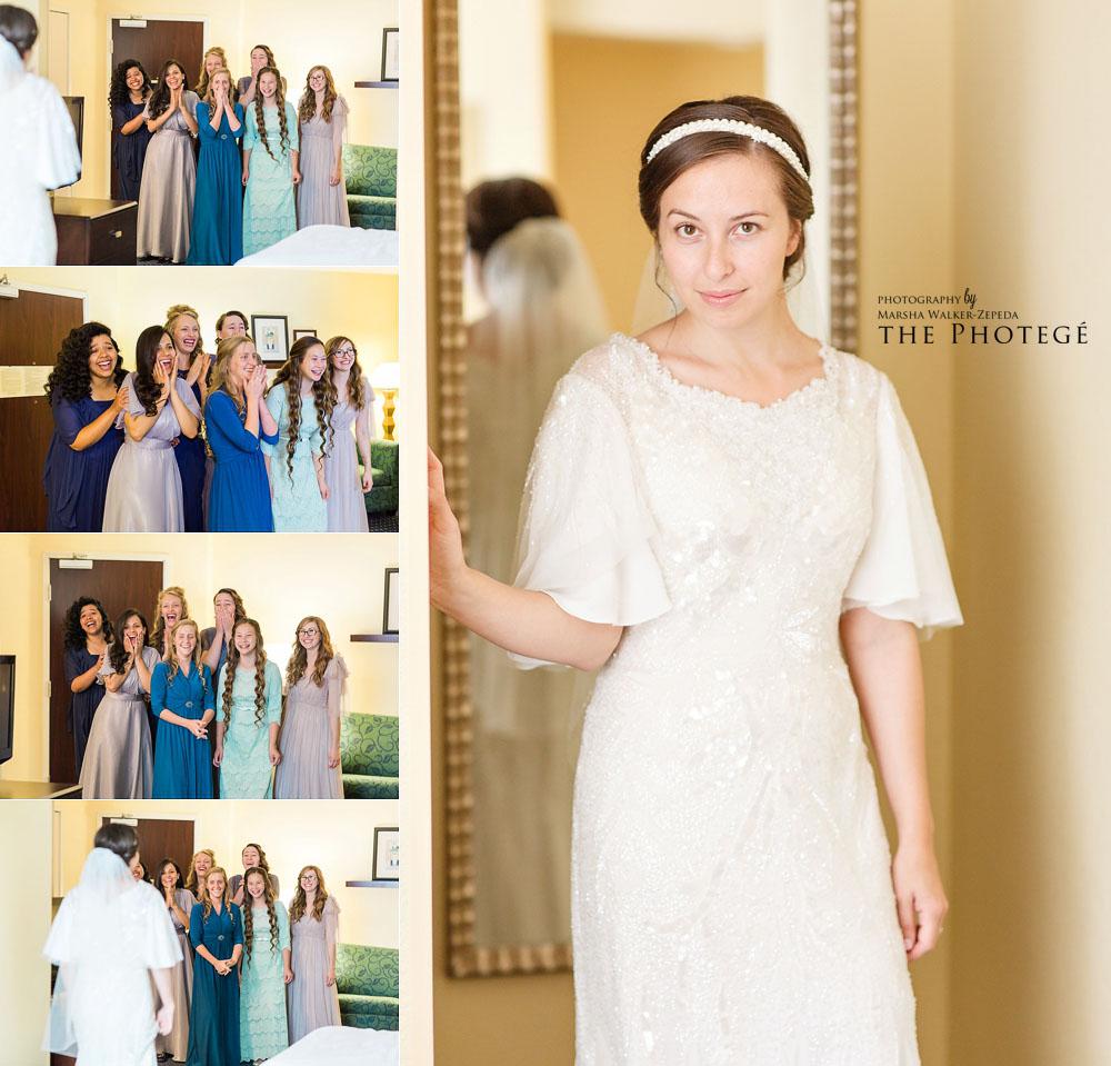 First look with bride and bridesmaids