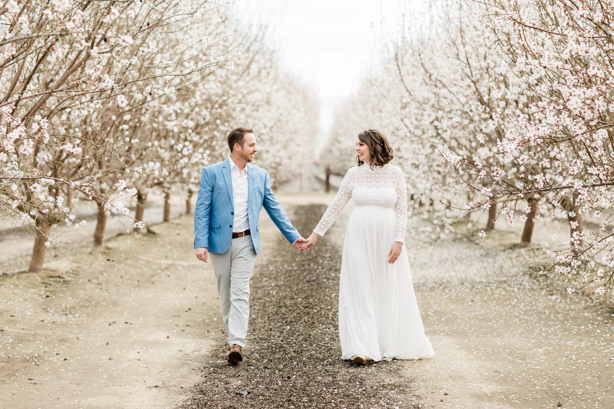 central valley almond orchard, bakersfield california, engagement session 